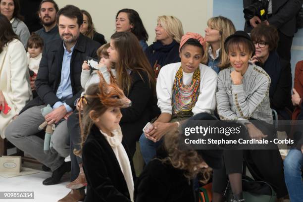 Jean Francois Piege, Elodie Piege, Imany and Sonia Rolland attend the Bonpoint Winter 2018 show as part of Paris Fashion Week January 24, 2018 in...