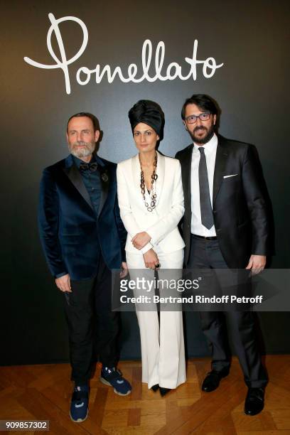 Vincenzo Castaldo, Helen Nonini and Stefano Cortecci attend the new Pomellato campaign launch with Chiara Ferragni as part of Paris Fashion Week...