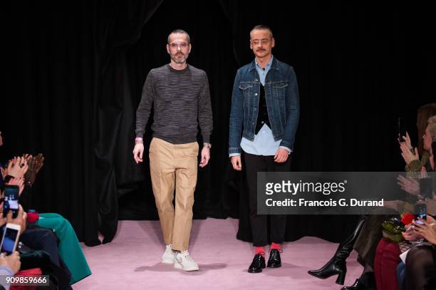 Designers Viktor Horsting and Rolf Snoeren walk the runway during the Viktor & Rolf Spring Summer 2018 show as part of Paris Fashion Week on January...