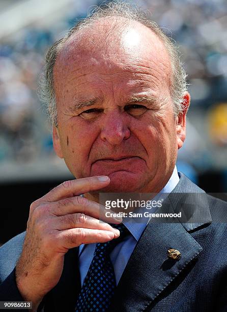 Wayne Weaver, owner of the Jacksonville Jaguars, watches the action during the game against the Arizona Cardinals at Jacksonville Municipal Stadium...