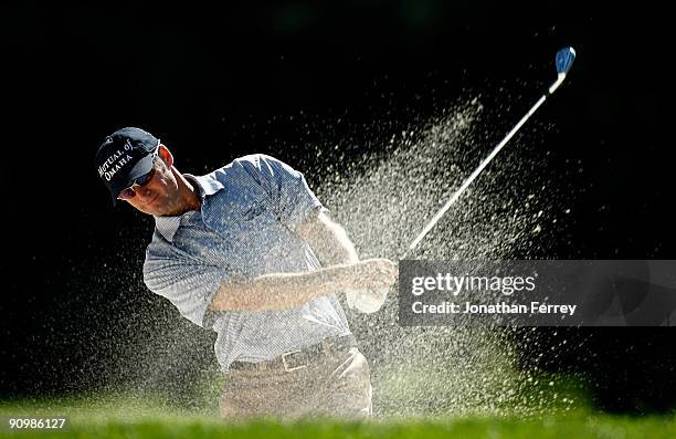 Roger Tambellini hits out of the bunker on the 9th hole during the final round of the Albertson's Boise Open at Hillcrest Country Club on September...