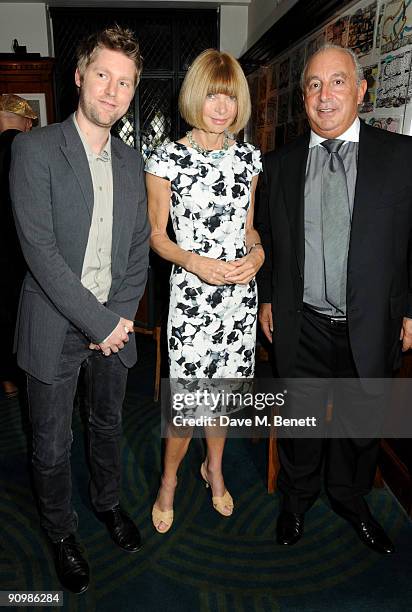 Christopher Bailey, Anna Wintour and Sir Philip Green attend the Unique private dinner, at the IVY on September 20, 2009 in London, England.