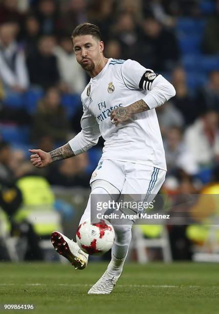 Sergio Ramos of Real Madrid in action during the Spanish Copa del Rey, Quarter Final, Second Leg match between Real Madrid and Leganes at Estadio...