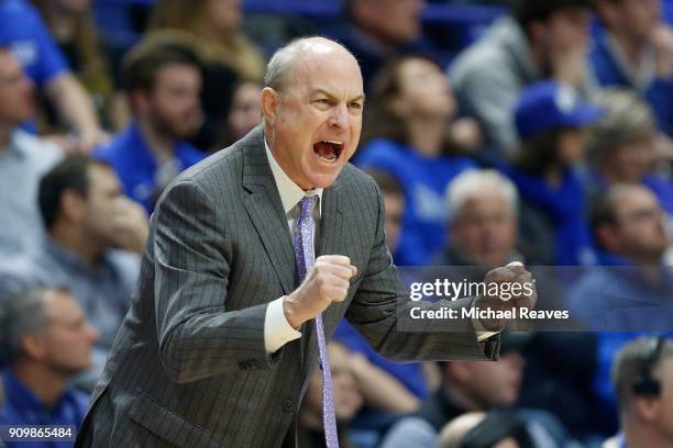 Head coach Ben Howland of the Mississippi State Bulldogs reacts against the Kentucky Wildcats during the first half at Rupp Arena on January 23, 2018...