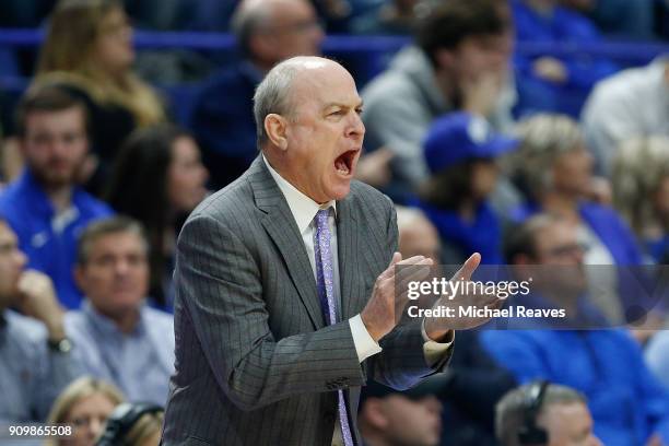Head coach Ben Howland of the Mississippi State Bulldogs reacts against the Kentucky Wildcats during the first half at Rupp Arena on January 23, 2018...