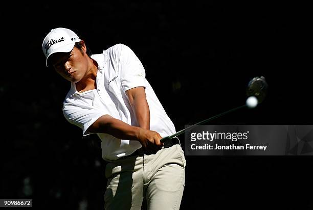 Lucas Lee tees off on te 2nd hole during the final round of the Albertson's Boise Open at Hillcrest Country Club on September 20, 2009 in Boise,...