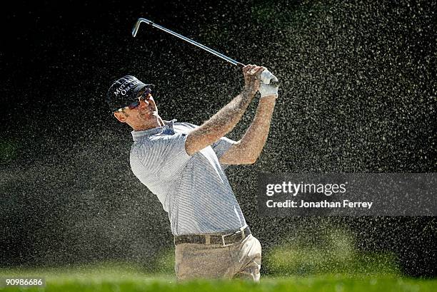 Roger Tambellini hits out of the bunker on the 9th hole during the final round of the Albertson's Boise Open at Hillcrest Country Club on September...