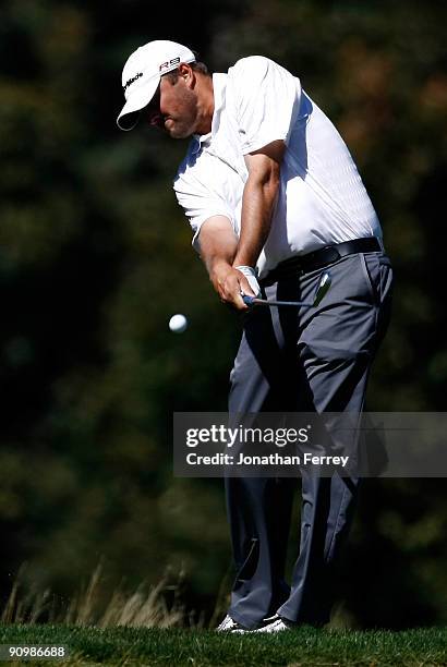 Blake Adams tees off on the 6th hole during the final round of the Albertson's Boise Open at Hillcrest Country Club on September 20, 2009 in Boise,...