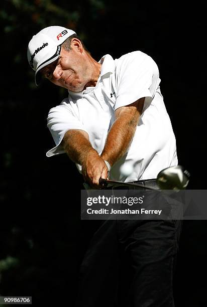 Fran Quinn tees off on the 2nd hole during the final round of the Albertson's Boise Open at Hillcrest Country Club on September 20, 2009 in Boise,...