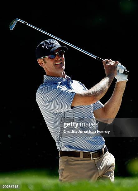 Roger Tambellini hits out of the bunker on the 9th hole during the final round of the Albertson's Boise Open at Hillcrest Country Club on September...