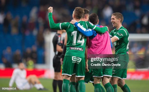 Raul Garcia of CD Leganes celebrates with teammates after they beat Real Madrid 2-1 on aggregate in the Copa del Rey, Quarter Final, Second Leg match...