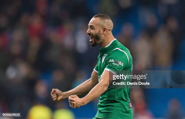 Nabil El Zhar of CD Leganes celebrates after Leganes beat Real Madrid 2-1 on aggregate in the Copa del Rey, Quarter Final, Second Leg match between...