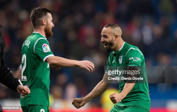 Nabil El Zhar of CD Leganes celebrates with Roberto Triguero ÔÕTitoÕÕ of after they beat Real Madrid 2-1 on aggregate in the Copa del Rey, Quarter...