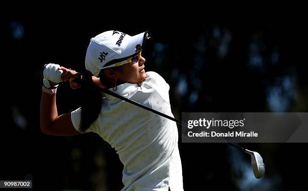 Ai Miyazato of Japan tees off the 16th hole during the final round of the LPGA Samsung World Championship on September 20, 2009 at Torrey Pines Golf...