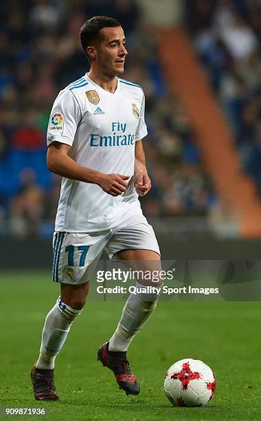 Lucas Vazquez of Real Madrid in action during the Spanish Copa del Rey Quarter Final Second Leg match between Real Madrid and Leganes at Bernabeu on...