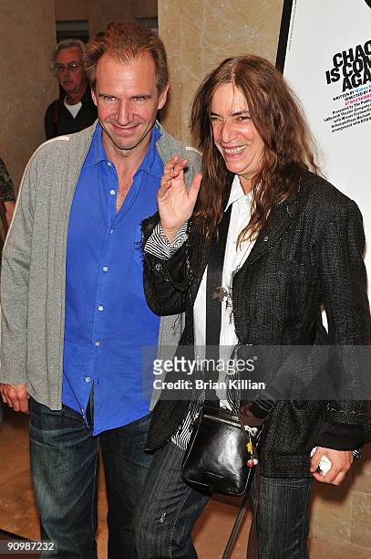 Actor Ralph Fiennes and musician Patti Smith attend the The Public Theater and Labyrinth Theater's production of "Othello" opening night at the Jack...
