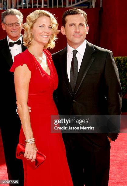 Actor Steve Carell and wife Nancy Carell arrive at the 61st Primetime Emmy Award held at the Nokia Theatre on September 20, 2009 in Los Angeles,...
