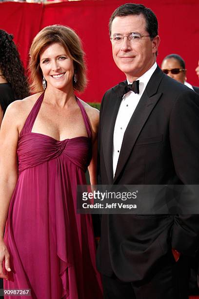Personality Stephen Colbert and wife Evelyn McGee arrives at the 61st Primetime Emmy Awards held at the Nokia Theatre on September 20, 2009 in Los...