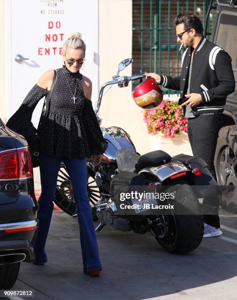 Laeticia Hallyday with Maxim Nucci aka Yodelice is seen on January 24, 2018 in Los Angeles, California.