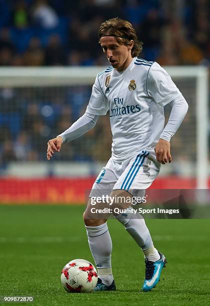 Luka Modric of Real Madrid in action during the Spanish Copa del Rey Quarter Final Second Leg match between Real Madrid and Leganes at Bernabeu on...