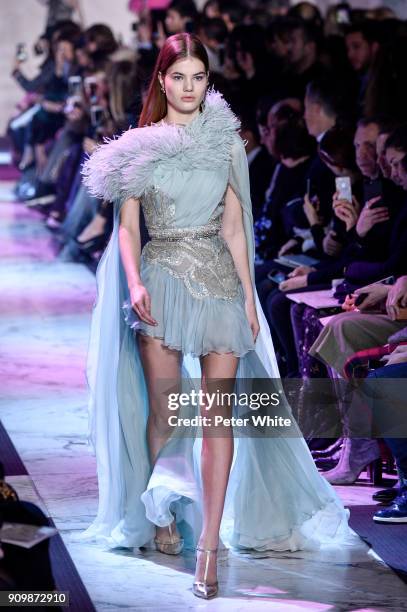 Myrthe Bolt walks the runway during the Elie Saab Spring Summer 2018 show as part of Paris Fashion Week on January 24, 2018 in Paris, France.