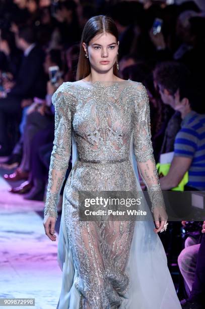 Myrthe Bolt walks the runway during the Elie Saab Spring Summer 2018 show as part of Paris Fashion Week on January 24, 2018 in Paris, France.