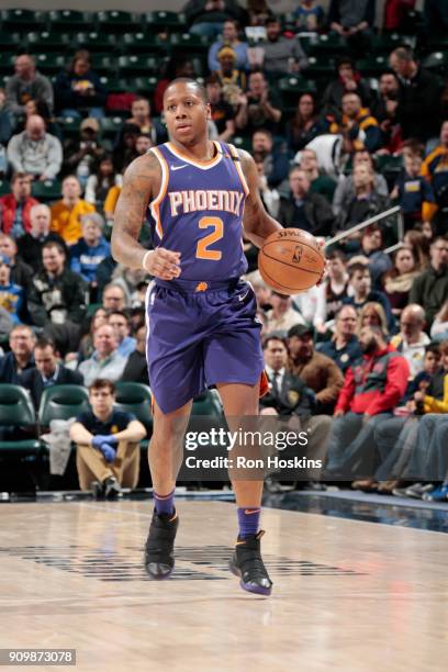 Isaiah Canaan of the Phoenix Suns handles the ball during the game against the Indiana Pacers on January 24, 2018 at Bankers Life Fieldhouse in...