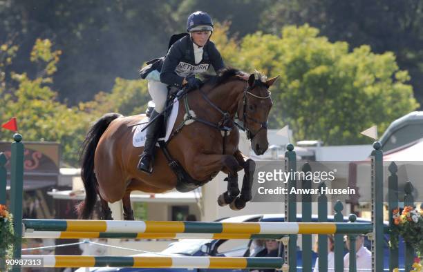 Zara Phillips competes in the show jumping section at the Gatcombe Horse Trials Three Day Event on September 20, 2009 in Minchinhampton, England.