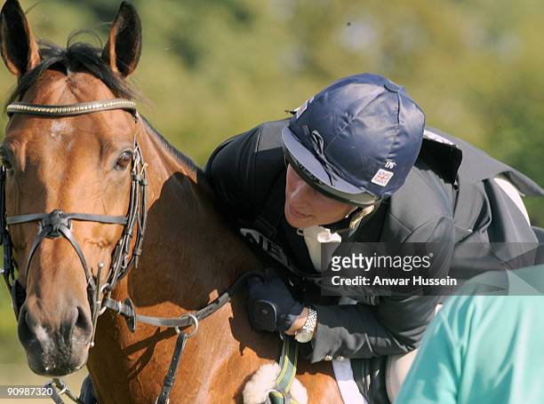 Zara Phillips competes in the show jumping section at the Gatcombe Horse Trials Three Day Event on September 20, 2009 in Minchinhampton, England.