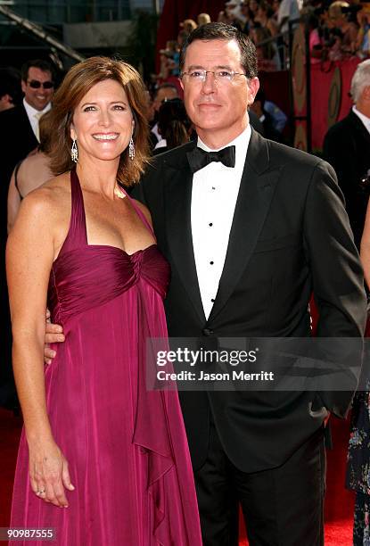 Actor Stephen Colbert and wife Evelyn McGee Colbert arrive at the 61st Primetime Emmy Awards held at the Nokia Theatre on September 20, 2009 in Los...