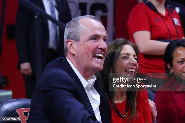 New Jersey Governor Phil Murphy during the first half of the College Basketball game between the Rutgers Scarlet Knights and the Nebraska Cornhuskers...