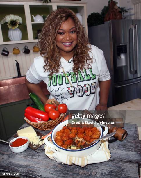 Cook Sunny Anderson visits Hallmark's "Home & Family" at Universal Studios Hollywood on January 24, 2018 in Universal City, California.