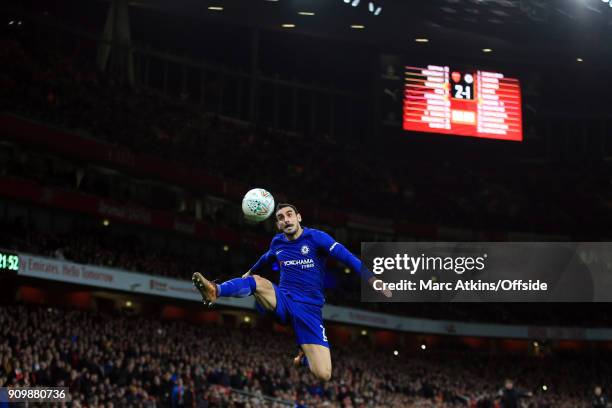 Davide Zappacosta of Chelsea during the Carabao Cup Semi-Final 2nd leg match between Arsenal and Chelsea at Emirates Stadium on January 24, 2018 in...