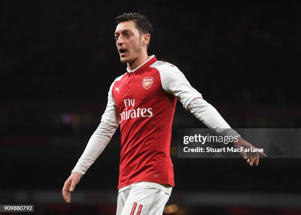 Mesut Ozil of Arsenal during the Carabao Cup Semi-Final Second Leg between Arsenal and Chelsea at Emirates Stadium on January 24, 2018 in London,...