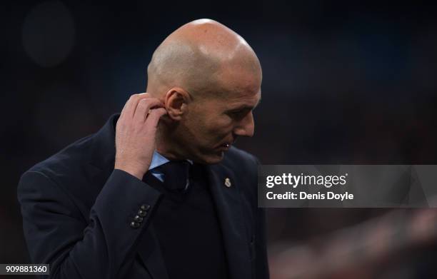 Zinedine Zidane, Manager of Real Madrid looks on during the Copa del Rey, Quarter Final, Second Leg match between Real Madrid and Leganes at the...