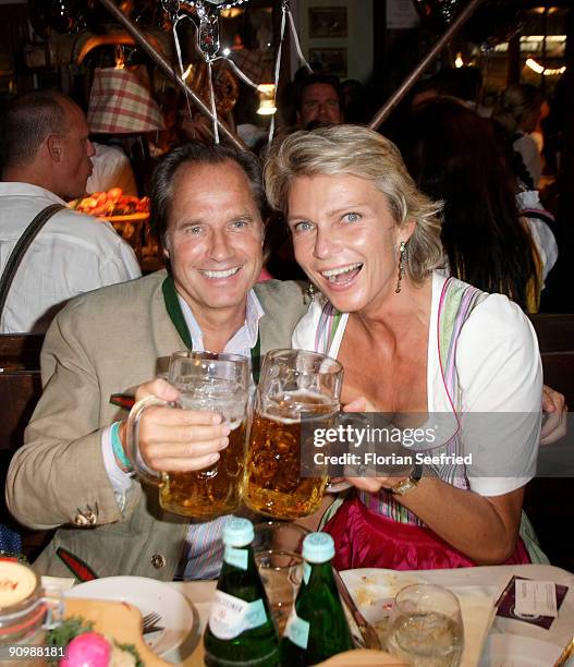 Stephanie von Pfuel and boyfriend Hendrik te Neues attend the Oktoberfest 2009 at Hippodrom at the Theresienwiese on September 20, 2009 in Munich,...