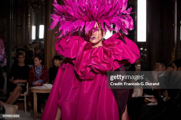 Model Kaia Gerber walks the runway during the Valentino Haute Couture Spring Summer 2018 show as part of Paris Fashion Week on January 24, 2018 in...