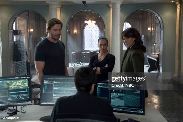 Hammurabi" Episode 205 -- Pictured: Clive Standen as Bryan Mills, Jessica Camacho as Santana, Jennifer Beals as Christina Hart --