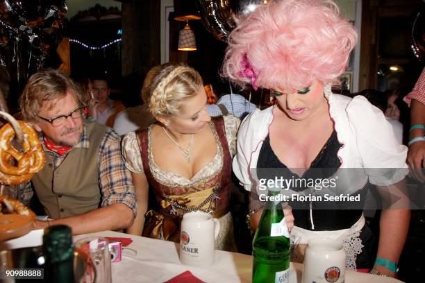 Martin Krug, Verena Kerth and Olivia Jones attend the Oktoberfest 2009 at Kaefer Schaenke at the Theresienwiese on September 20, 2009 in Munich,...