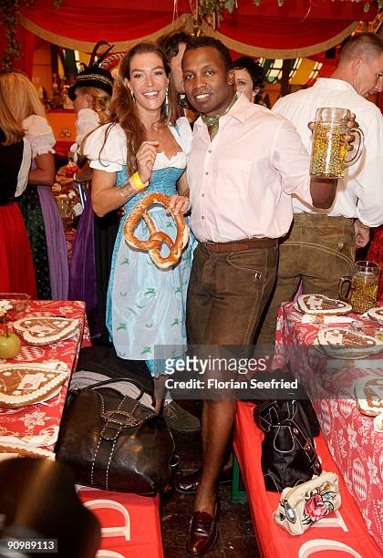 Fiona Swarovski and Haddaway attend the Oktoberfest 2009 at Hippodrom at the Theresienwiese on September 20, 2009 in Munich, Germany. Oktoberfest is...