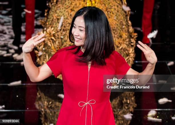 Designer Guo Pei walks the runway during the Guo Pei Spring Summer 2018 show as part of Paris Fashion Week on January 24, 2018 in Paris, France.