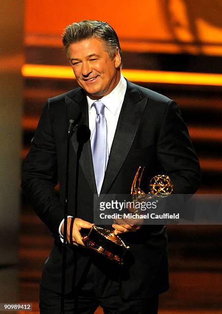 Actor Alec Baldwin recieves Outstanding Lead Actor in a Comedy Series for "30 Rock" at the 61st Primetime Emmy Awards held at the Nokia Theatre on...
