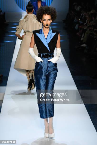 Zuleica Eliana walks the runway during the Jean-Paul Gaultier Spring Summer 2018 show as part of Paris Fashion Week on January 24, 2018 in Paris,...