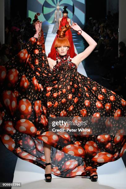 Alexina Graham walks the runway during the Jean-Paul Gaultier Spring Summer 2018 show as part of Paris Fashion Week on January 24, 2018 in Paris,...