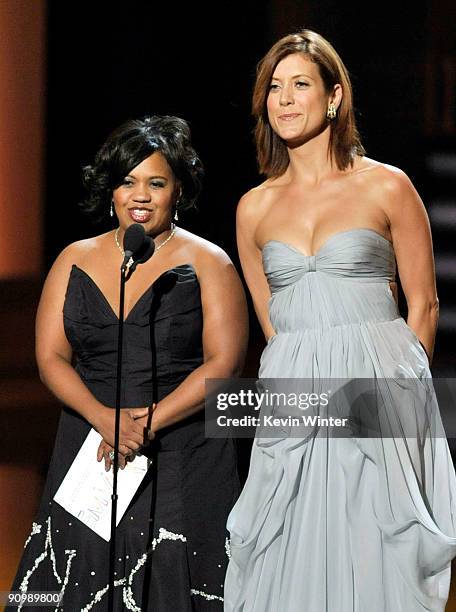 Actresses Chandra Wilson and Kate Walsh present the Outstanding Lead Actress In A Miniseries Or A Movie award onstage during the 61st Primetime Emmy...