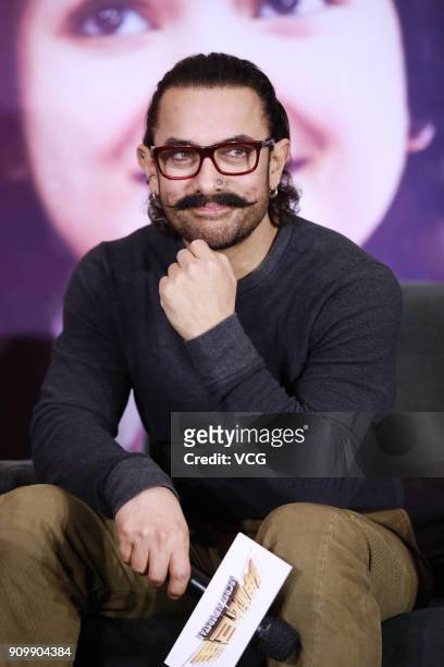 Bollywood actor Aamir Khan attends 'Secret Superstar' press conference on January 24, 2018 in Beijing, China.