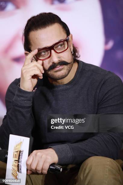 Bollywood actor Aamir Khan attends 'Secret Superstar' press conference on January 24, 2018 in Beijing, China.