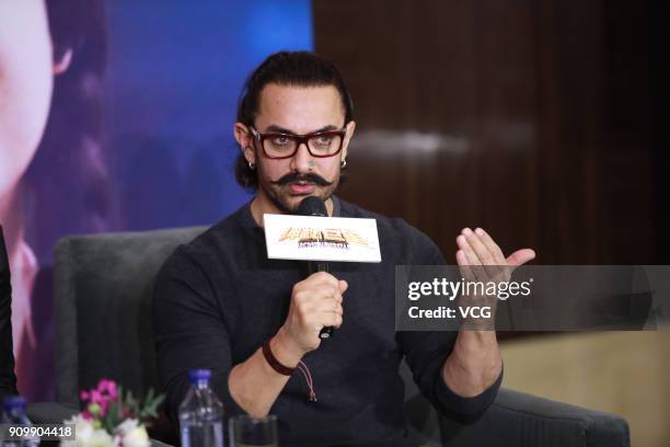 Bollywood actor Aamir Khan attends 'Secret Superstar' press conference on January 24, 2018 in Beijing, China.