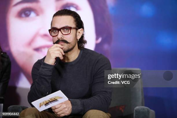 Bollywood actor Aamir Khan attends 'Secret Superstar' press conference on January 24, 2018 in Beijing, China.