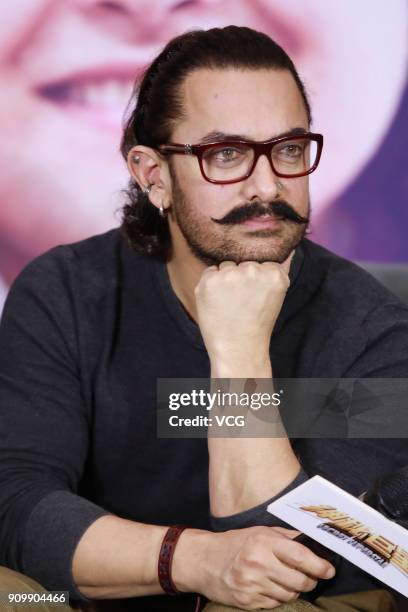 Bollywood actor Aamir Khan attends 'Secret Superstar' press conference on January 24, 2018 in Beijing, China.